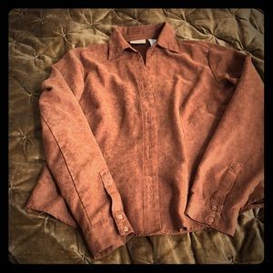 Ms. Lee button down, faux-suede, flowers